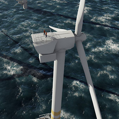 Two offshore workers on the top of the windmil