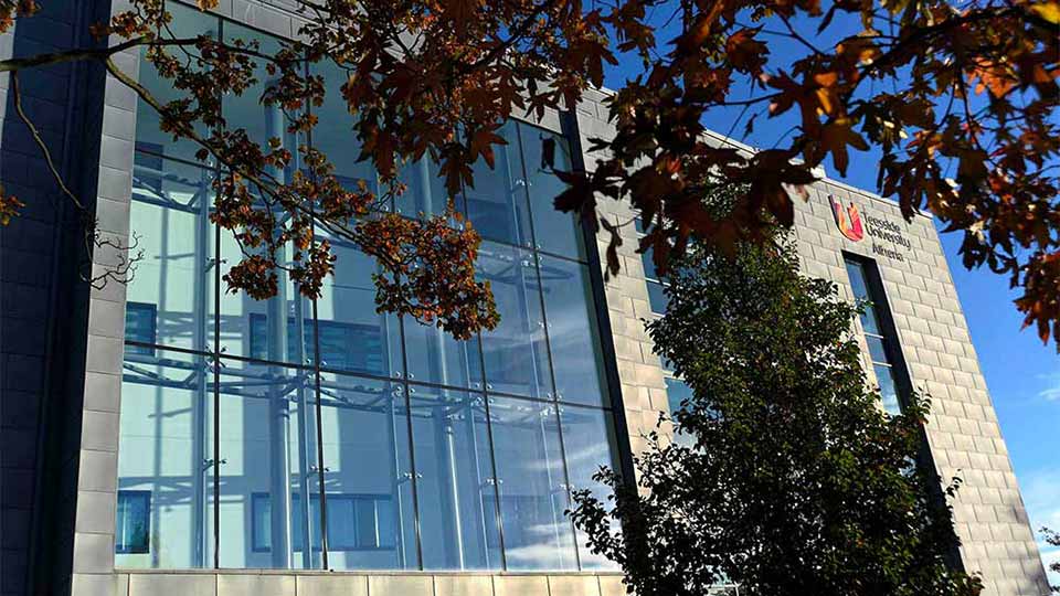 Athena Building at Teesside University, a modern glass-fronted facility on campus
