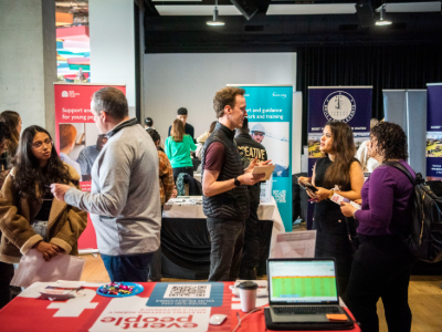 Students and employers at the careers fair