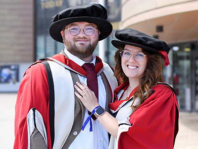 Teesside University graduates with shared bond from primary school to PhD. Link to Teesside University graduates with shared bond from primary school to PhD.