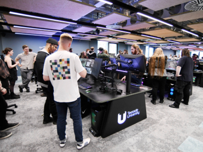 Gaming labs in Teesside University's Digital Life building. Link to Teesside University start-ups Selected for prestigious Tranzfuser 2025 programme .