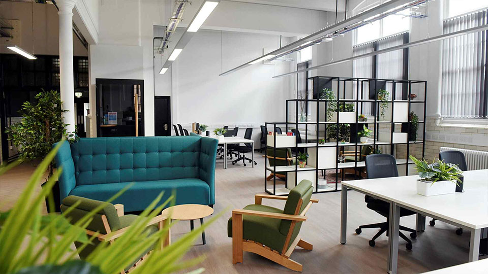 Interior of the Victoria Building at Teesside University, featuring modern study spaces