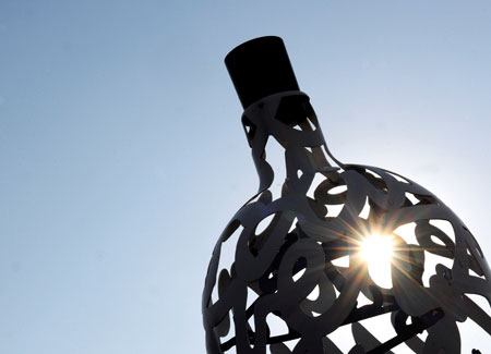 Top view of the Bottle of Notes sculpture in Middlesbrough