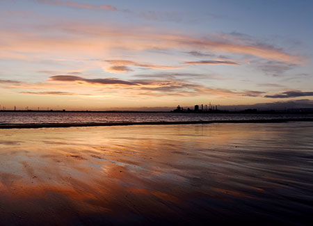 Sunset view over the sea at Redcar Beach