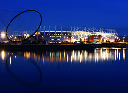 Night view of arenas with illuminated buildings
