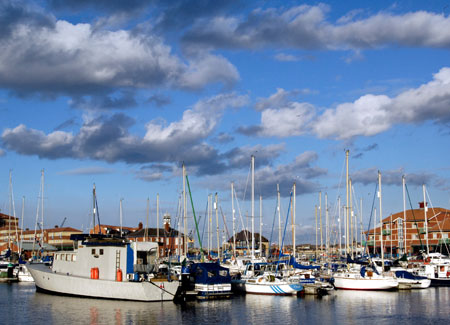 View of Hartlepool Marina with boats docked