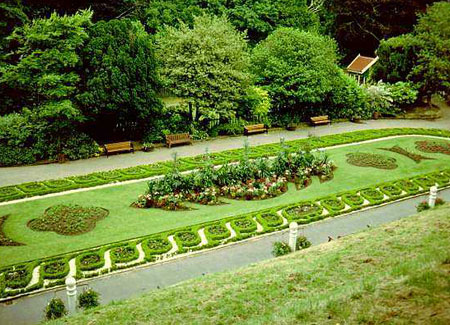 Pathway through Saltburn Valley Gardens surrounded by trees