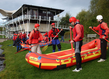 People and boats at Tees Barrage International White Water Centre