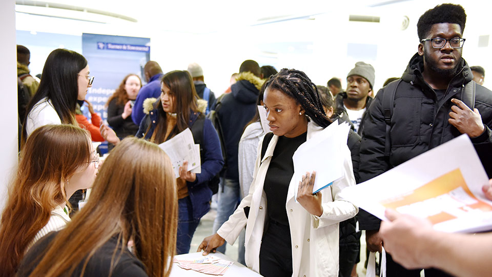 Students attending a careers fair at Teesside Universityâ€™s Middlesbrough campus