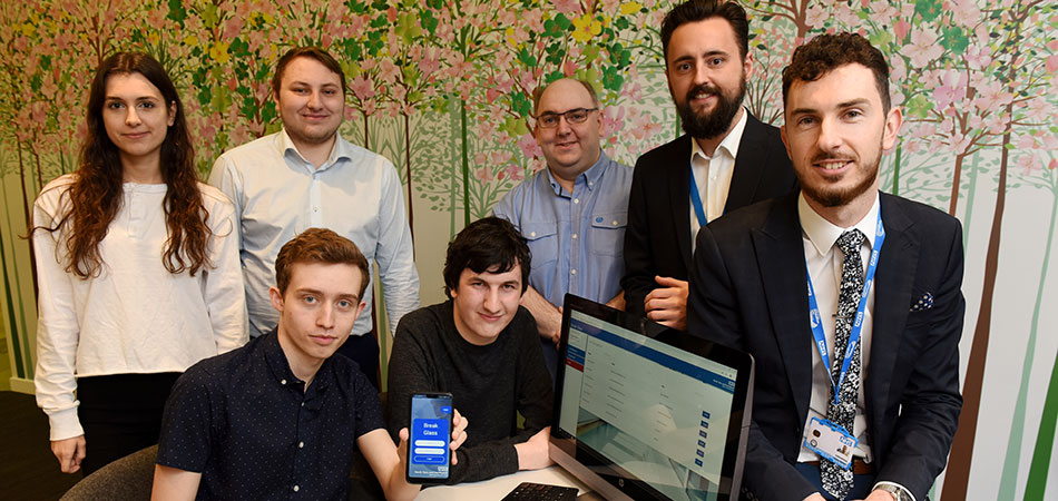 The student team from the University's School of Computing, Media & the Arts, with Adam Ruddock and Jamie Waters, from North Tees & Hartlepool NHS Foundation Trust 