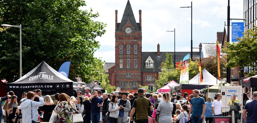 Stalls and visitors at Orange Pip Market in Middlesbrough