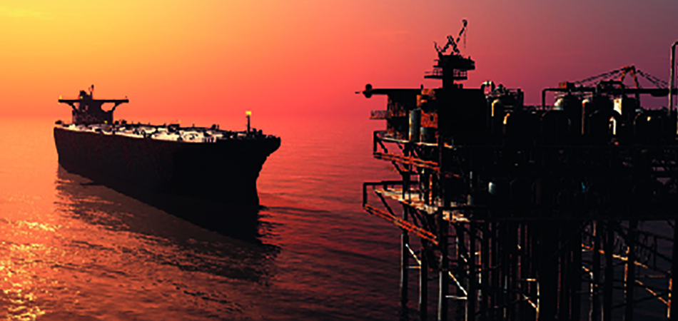 Oil rig and drilling ships at sea