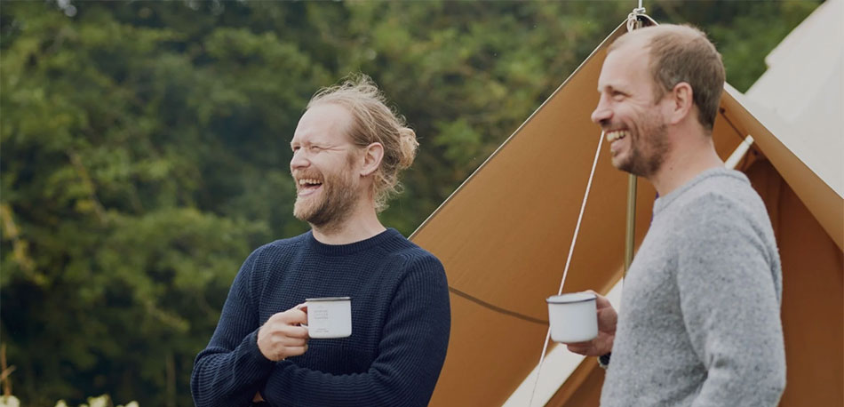 David Beattie (Founder of Rounton Coffee Roasters) with another member of staff drinking coffee