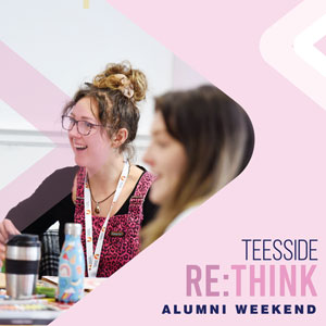 Teesside Think banner featuring students meeting and discussing ideas