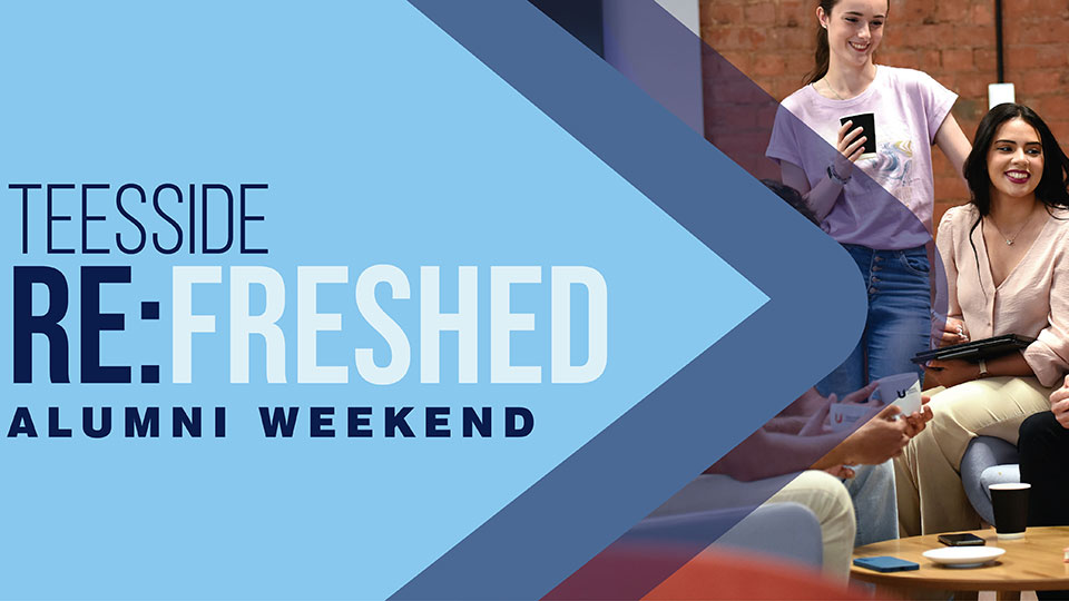 Teesside Re:Freshed banner with the logo and some students having a conversation