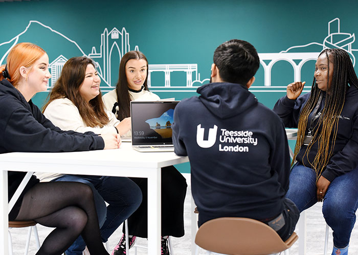 Students working on laptops at Teesside University London