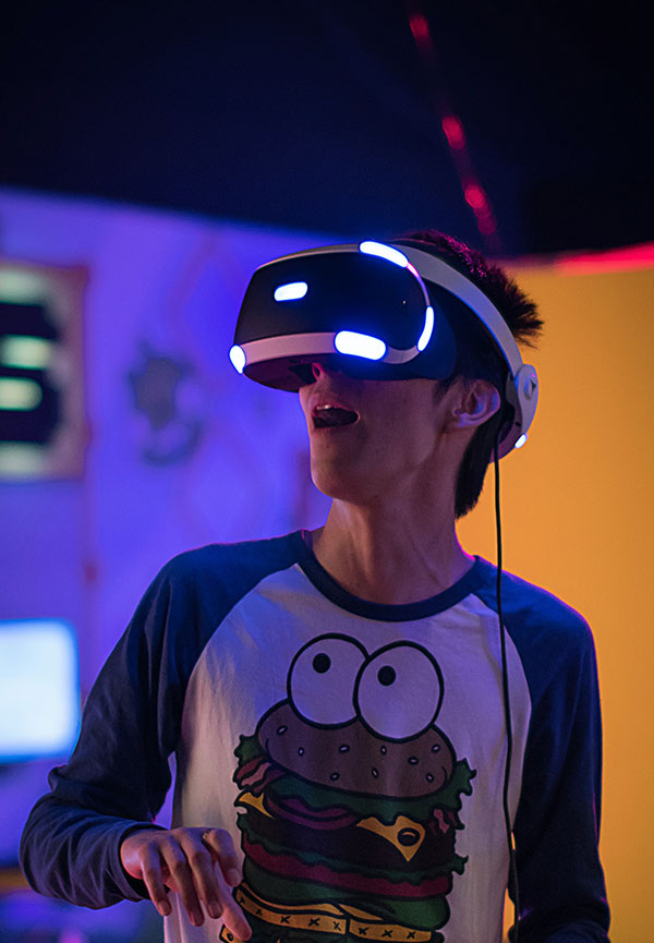 Student with a virtual reality headset